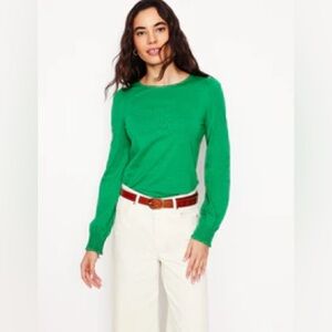 Boden Green Cotton‑Modal Long Sleeve Top – Size L (US 10) – Gathered Cuffs